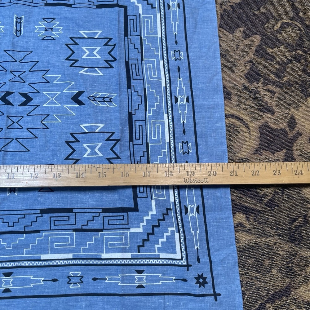 vintage 80s western-themed print fabric bandanna Blue Geometric - Picture 4 of 4